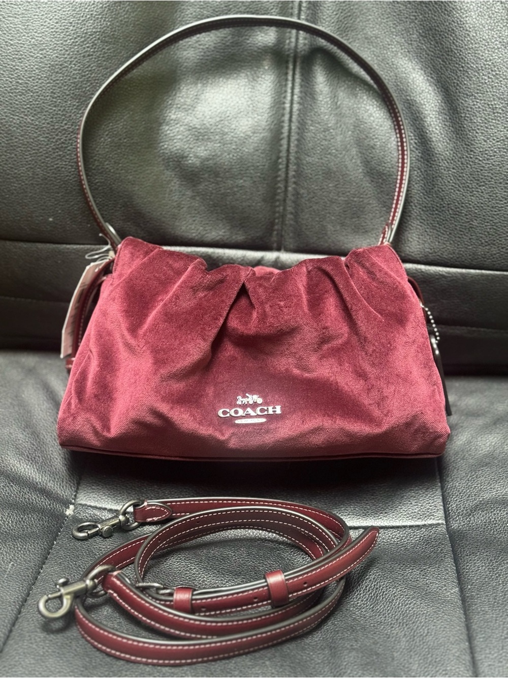 NWT Coach Faye Shoulder/Crossbody Bag In Velvet & Leather CCE40 BURGUNDY